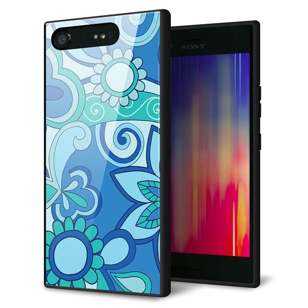 docomo エクスペリアXZ1 SO-01K 強化ガラス＆TPUスマホケース ガラプリ【409 ブルーミックス】