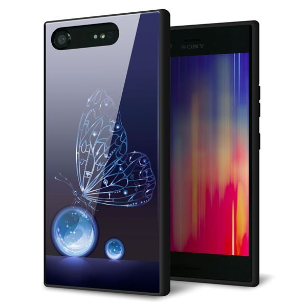 docomo エクスペリアXZ1 SO-01K 強化ガラス＆TPUスマホケース ガラプリ【418 神秘の蝶】