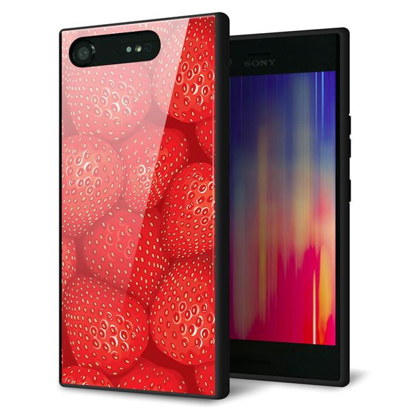 docomo エクスペリアXZ1 SO-01K 強化ガラス＆TPUスマホケース ガラプリ【444 ストロベリーウォール】