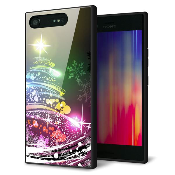 docomo エクスペリアXZ1 SO-01K 強化ガラス＆TPUスマホケース ガラプリ【722 レインボークリスマス】