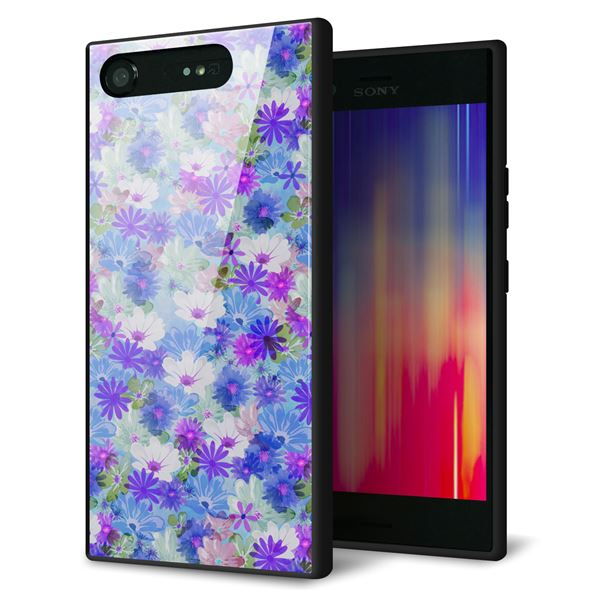 docomo エクスペリアXZ1 SO-01K 強化ガラス＆TPUスマホケース ガラプリ【SC875 リバティプリント プレスドフラワー（ブルー）】