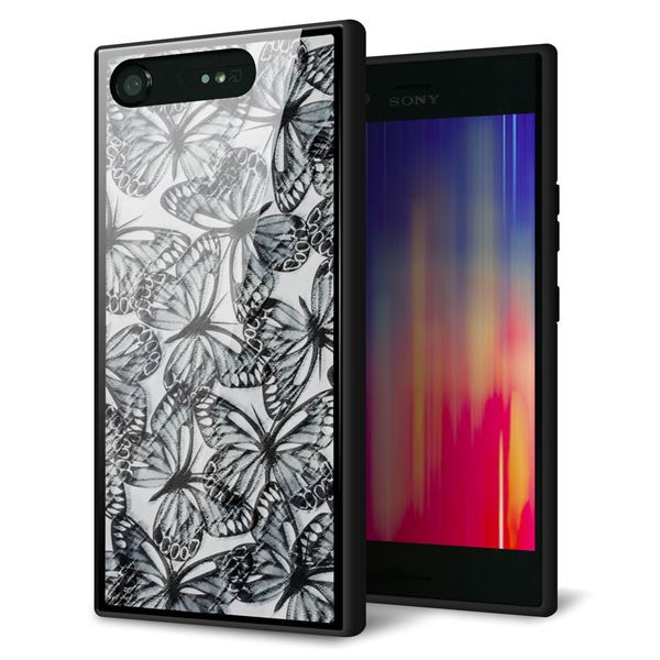 docomo エクスペリアXZ1 SO-01K 強化ガラス＆TPUスマホケース ガラプリ【SC905 ガーデンバタフライ ブラック】