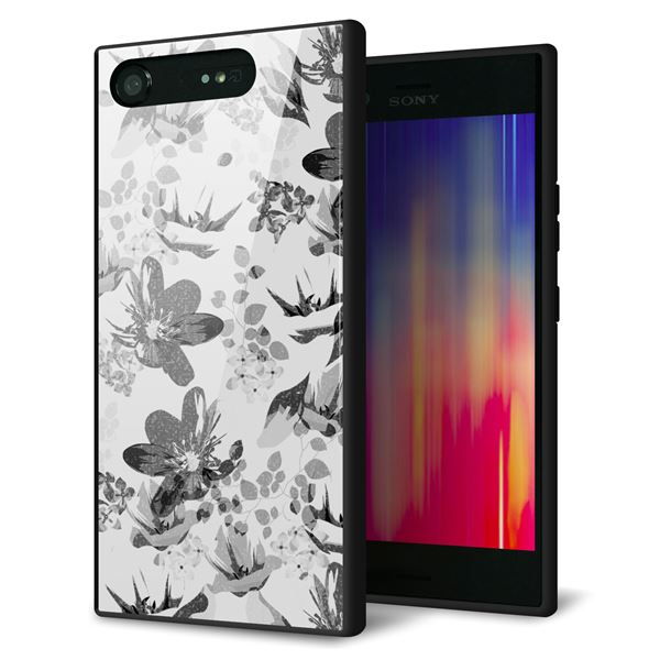 docomo エクスペリアXZ1 SO-01K 強化ガラス＆TPUスマホケース ガラプリ【SC914 花柄モノトーン 03】