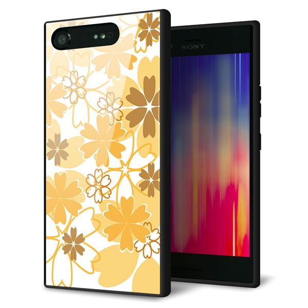 docomo エクスペリアXZ1 SO-01K 強化ガラス＆TPUスマホケース ガラプリ【VA959 重なり合う花　オレンジ】