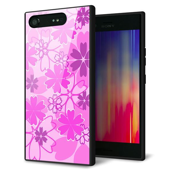 docomo エクスペリアXZ1 SO-01K 強化ガラス＆TPUスマホケース ガラプリ【VA961 重なり合う花　ピンク】