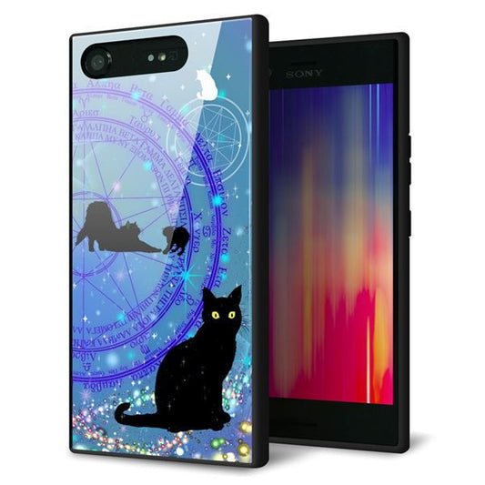 docomo エクスペリアXZ1 SO-01K 強化ガラス＆TPUスマホケース ガラプリ【YJ327 魔法陣猫 キラキラ　かわいい】