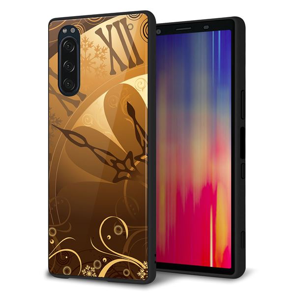 docomo エクスペリア5 SO-01M 強化ガラス＆TPUスマホケース ガラプリ【185 時を刻む針】