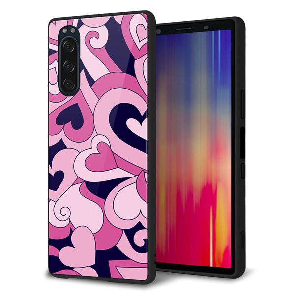 docomo エクスペリア5 SO-01M 強化ガラス＆TPUスマホケース ガラプリ【223 ハートの調べ】