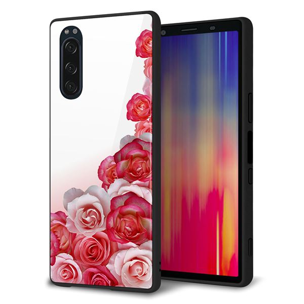 docomo エクスペリア5 SO-01M 強化ガラス＆TPUスマホケース ガラプリ【299 薔薇の壁】