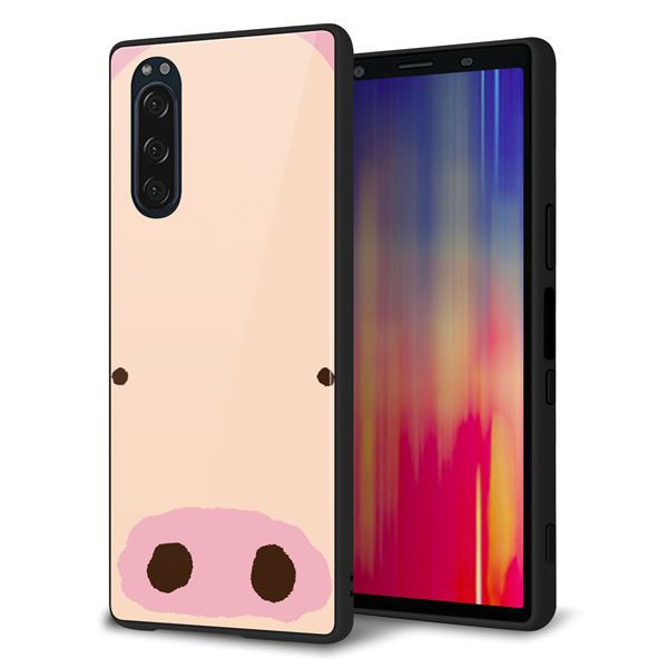 docomo エクスペリア5 SO-01M 強化ガラス＆TPUスマホケース ガラプリ【353 ぶた】
