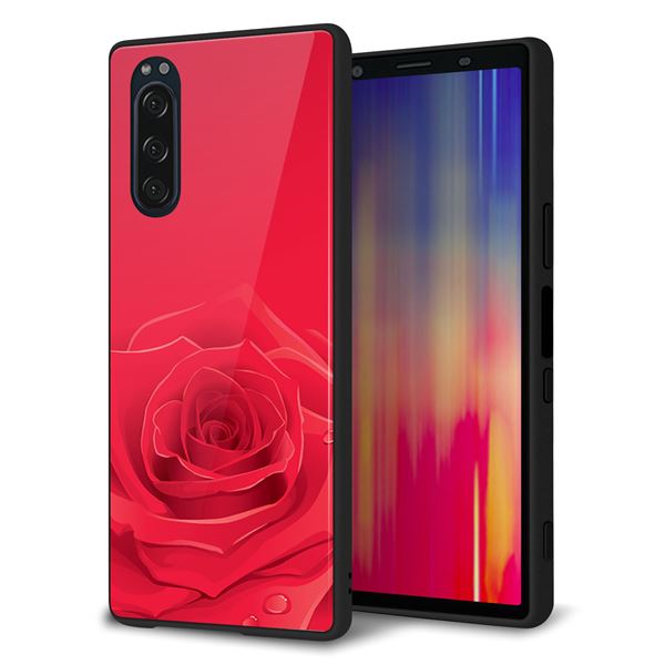 docomo エクスペリア5 SO-01M 強化ガラス＆TPUスマホケース ガラプリ【395 赤いバラ】