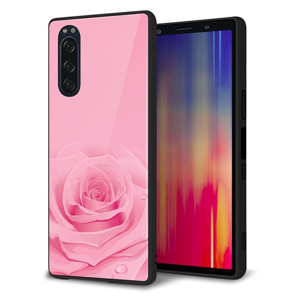 docomo エクスペリア5 SO-01M 強化ガラス＆TPUスマホケース ガラプリ【401 ピンクのバラ】