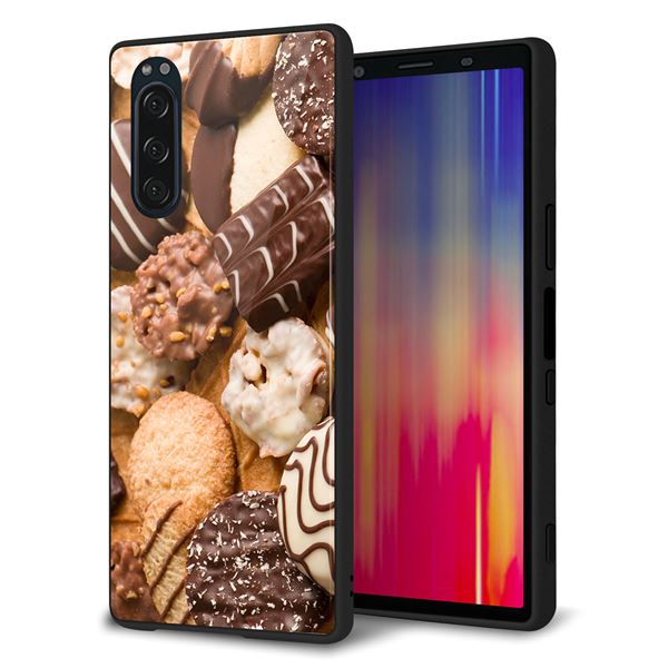 docomo エクスペリア5 SO-01M 強化ガラス＆TPUスマホケース ガラプリ【442 クッキー mix】