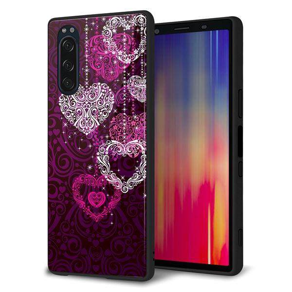 docomo エクスペリア5 SO-01M 強化ガラス＆TPUスマホケース ガラプリ【468 ハートのシャンデリア】