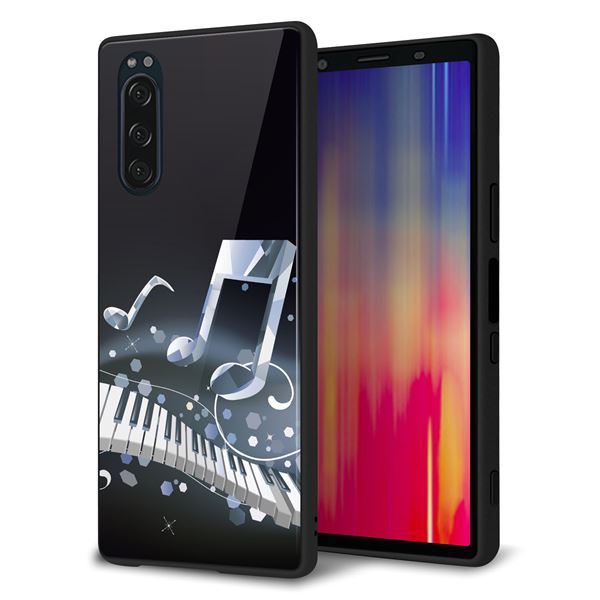docomo エクスペリア5 SO-01M 強化ガラス＆TPUスマホケース ガラプリ【575 鍵盤に踊る音】