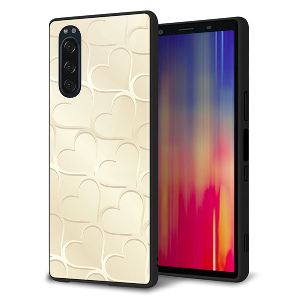 docomo エクスペリア5 SO-01M 強化ガラス＆TPUスマホケース ガラプリ【630 かくれハート】