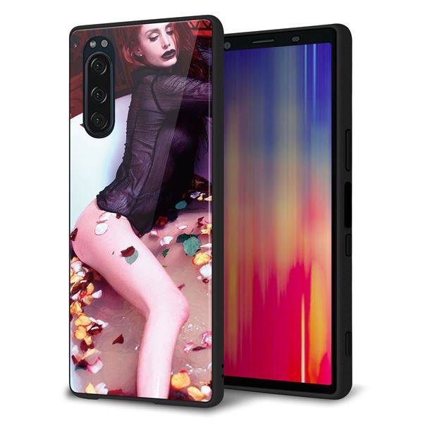docomo エクスペリア5 SO-01M 強化ガラス＆TPUスマホケース ガラプリ【KM885 バラ風呂】