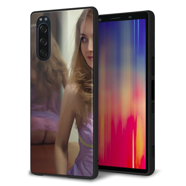 docomo エクスペリア5 SO-01M 強化ガラス＆TPUスマホケース ガラプリ【KM886 ミラー】