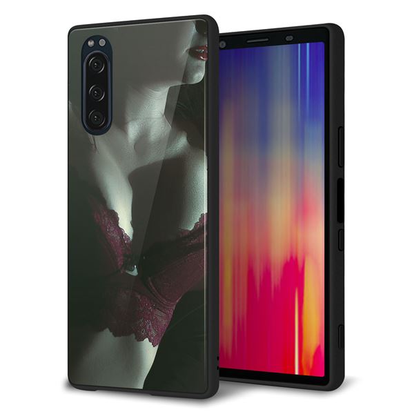 docomo エクスペリア5 SO-01M 強化ガラス＆TPUスマホケース ガラプリ【KM887 ランジェリー】