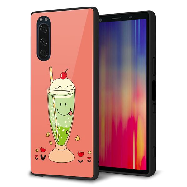 docomo エクスペリア5 SO-01M 強化ガラス＆TPUスマホケース ガラプリ【MA900 クリームソーダ】