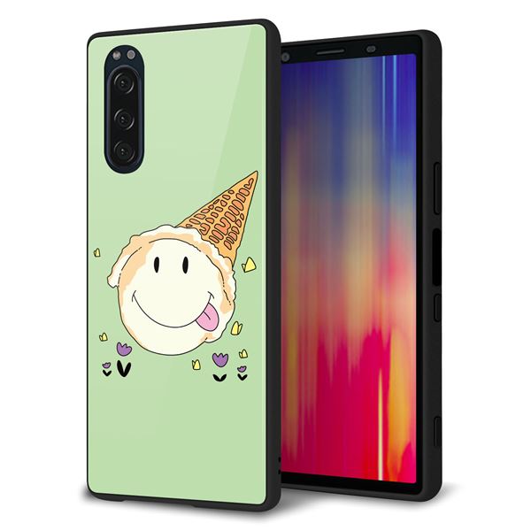 docomo エクスペリア5 SO-01M 強化ガラス＆TPUスマホケース ガラプリ【MA902 アイスクリーム】