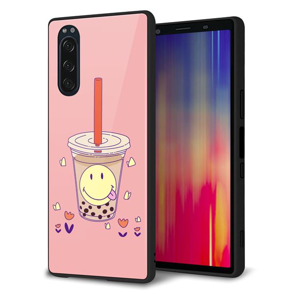 docomo エクスペリア5 SO-01M 強化ガラス＆TPUスマホケース ガラプリ【MA903 タピオカ】