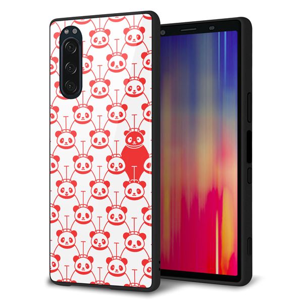 docomo エクスペリア5 SO-01M 強化ガラス＆TPUスマホケース ガラプリ【MA913 パターン パンダ】