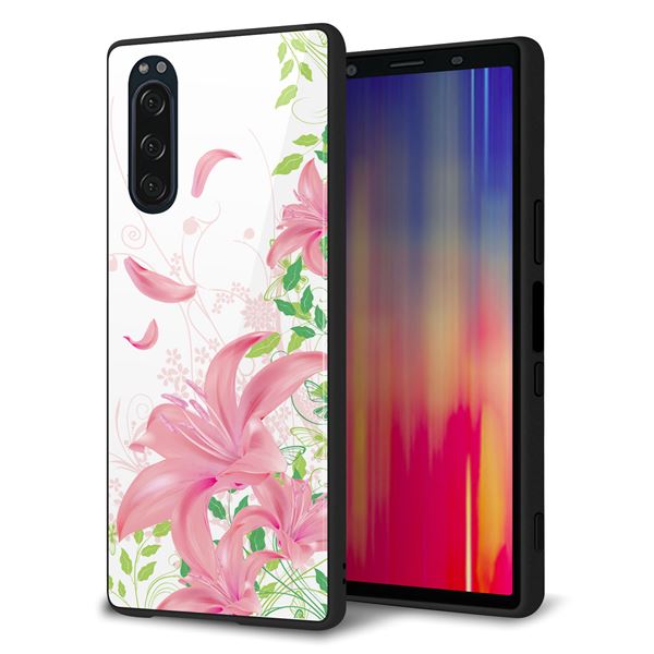 docomo エクスペリア5 SO-01M 強化ガラス＆TPUスマホケース ガラプリ【SC849 ユリ（ピンク）】
