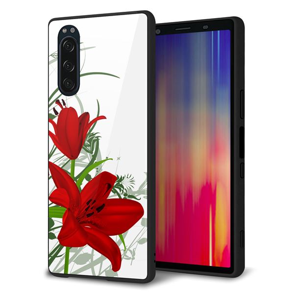 docomo エクスペリア5 SO-01M 強化ガラス＆TPUスマホケース ガラプリ【SC850 ユリ（レッド）】