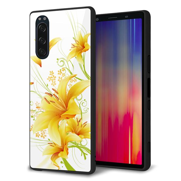 docomo エクスペリア5 SO-01M 強化ガラス＆TPUスマホケース ガラプリ【SC852 ユリ（イエロー）】