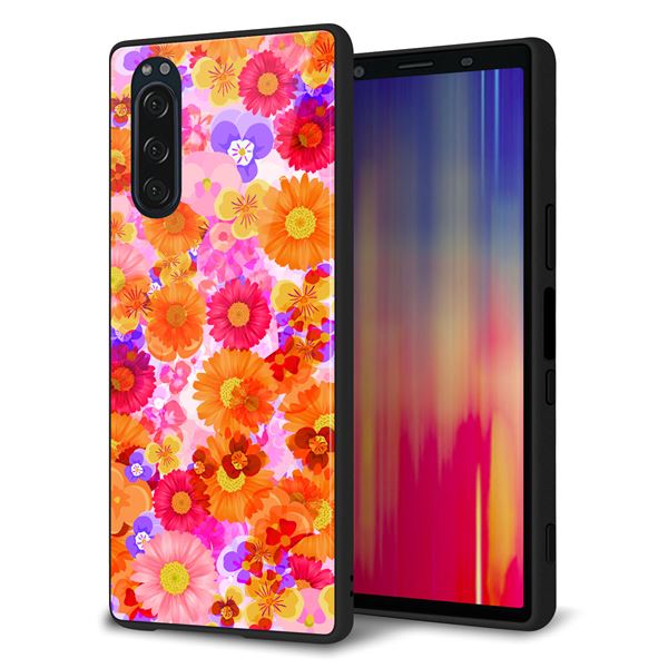 docomo エクスペリア5 SO-01M 強化ガラス＆TPUスマホケース ガラプリ【SC869 リバティプリント フルールドパルファン（ピンク）】