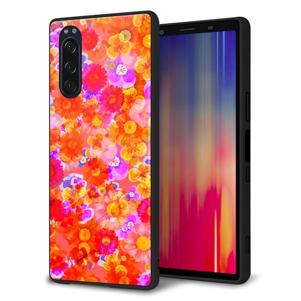 docomo エクスペリア5 SO-01M 強化ガラス＆TPUスマホケース ガラプリ【SC871 リバティプリント フルールドパルファン（レッド）】