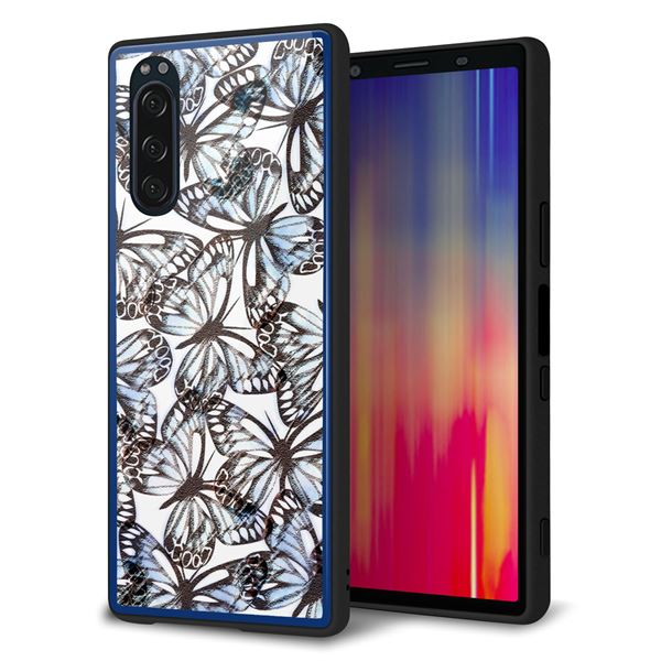 docomo エクスペリア5 SO-01M 強化ガラス＆TPUスマホケース ガラプリ【SC906 ガーデンバタフライ ブルー】