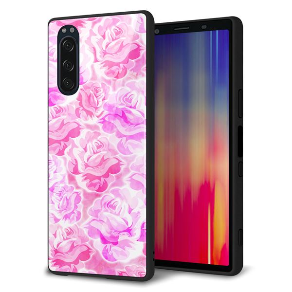 docomo エクスペリア5 SO-01M 強化ガラス＆TPUスマホケース ガラプリ【SC928 ローズ ピンク】