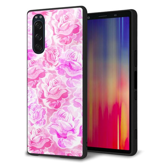 docomo エクスペリア5 SO-01M 強化ガラス＆TPUスマホケース ガラプリ【SC928 ローズ ピンク】