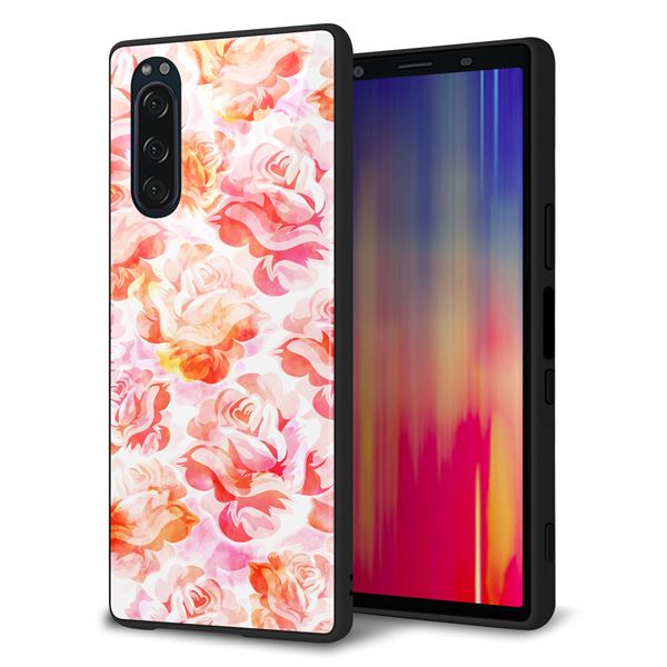 docomo エクスペリア5 SO-01M 強化ガラス＆TPUスマホケース ガラプリ【SC930 ローズ レッド】