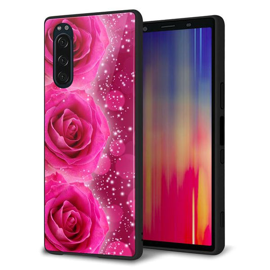 docomo エクスペリア5 SO-01M 強化ガラス＆TPUスマホケース ガラプリ【VA815 3連のバラ】