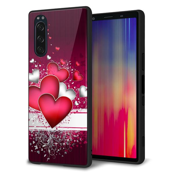 docomo エクスペリア5 SO-01M 強化ガラス＆TPUスマホケース ガラプリ【VA835 ハートの息吹】