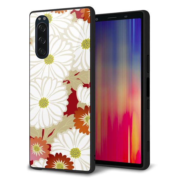 docomo エクスペリア5 SO-01M 強化ガラス＆TPUスマホケース ガラプリ【YJ322 和柄 菊】