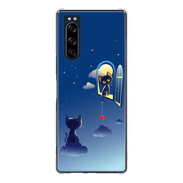 Xperia 5 SO-01M docomo 高画質仕上げ 背面印刷 ハードケース 夜とネコ