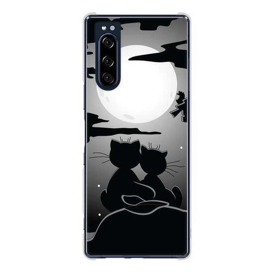 Xperia 5 SO-01M docomo 高画質仕上げ 背面印刷 ハードケース 夜とネコ