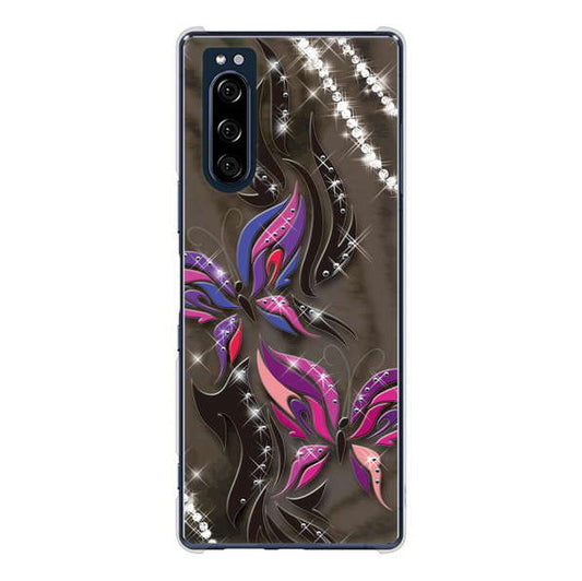 Xperia 5 SO-01M docomo 高画質仕上げ 背面印刷 ハードケース 【1164 キラめくストーンと蝶】