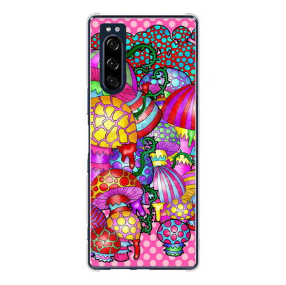 Xperia 5 SO-01M docomo 高画質仕上げ 背面印刷 ハードケース むかいあぐる きのこ