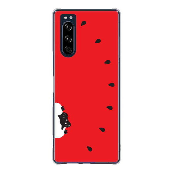 Xperia 5 SO-01M docomo 高画質仕上げ 背面印刷 ハードケース すいかをかじるネコ