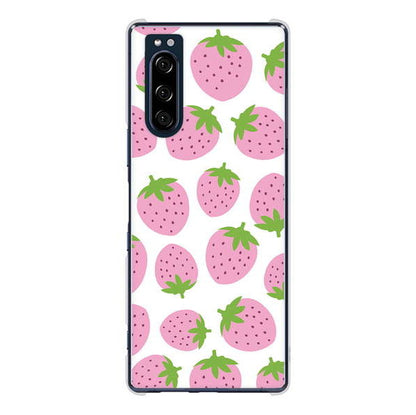 Xperia 5 SO-01M docomo 高画質仕上げ 背面印刷 ハードケース 小さいイチゴ模様