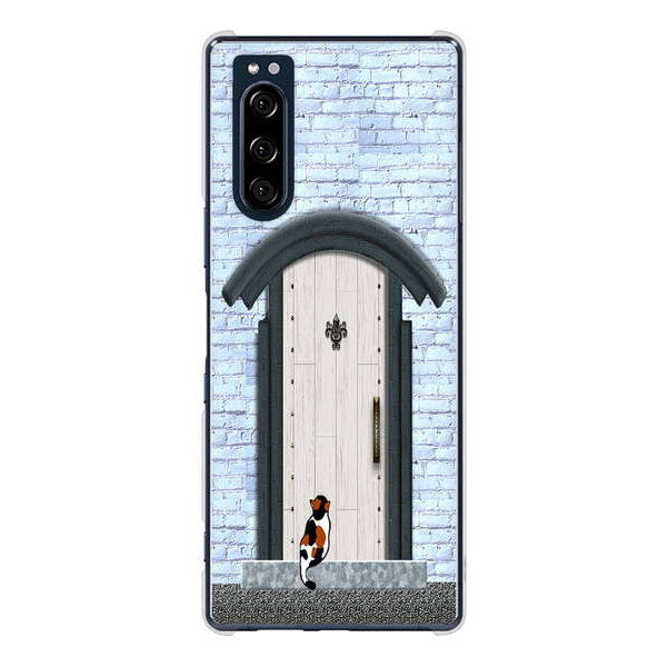 Xperia 5 SO-01M docomo 高画質仕上げ 背面印刷 ハードケース 猫とドア