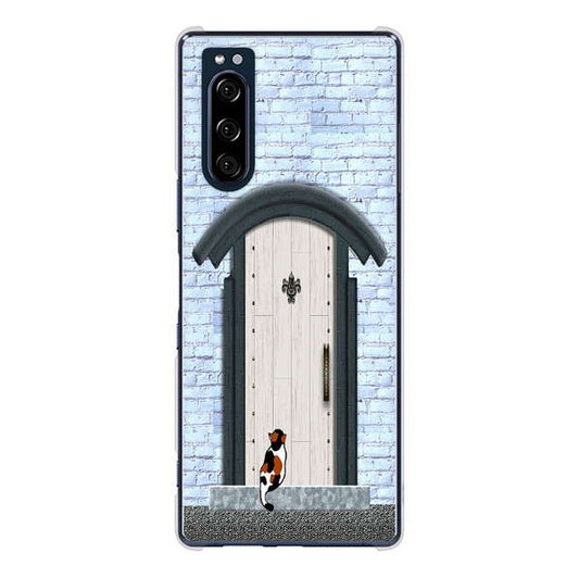 Xperia 5 SO-01M docomo 高画質仕上げ 背面印刷 ハードケース 猫とドア