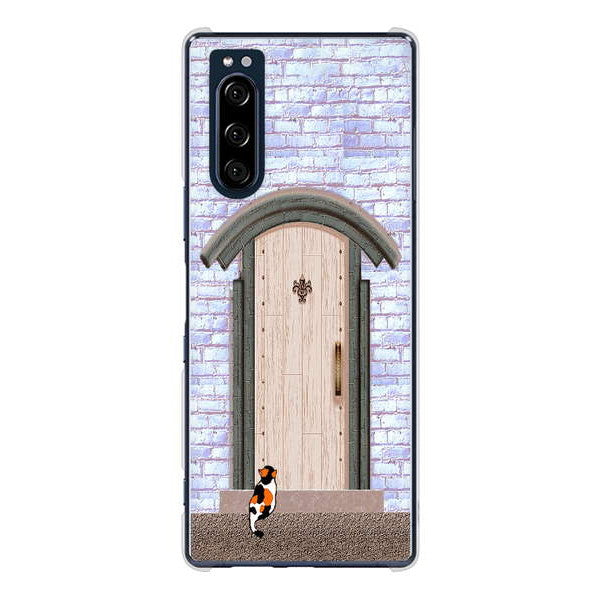 Xperia 5 SO-01M docomo 高画質仕上げ 背面印刷 ハードケース 猫とドア