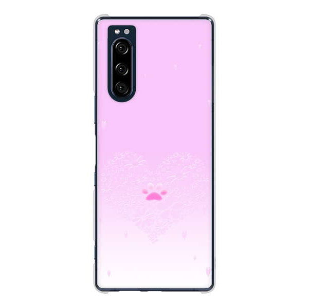 Xperia 5 SO-01M docomo 高画質仕上げ 背面印刷 ハードケース ハートと肉球