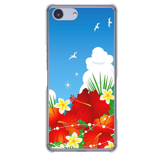 Xperia Ace SO-02L docomo 高画質仕上げ 背面印刷 ハードケース 【VA821 ハイビスカスと青空】